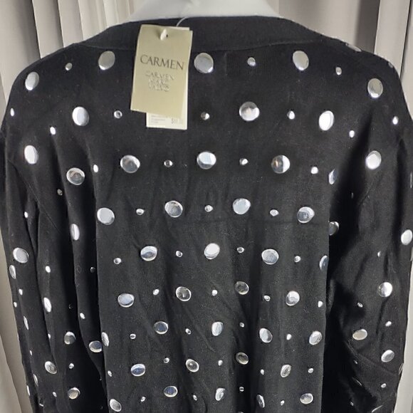 Carmen Marco Valvo Mirrored Button Open Face Black Cardigan Size XL (NWT) - Picture 4 of 13